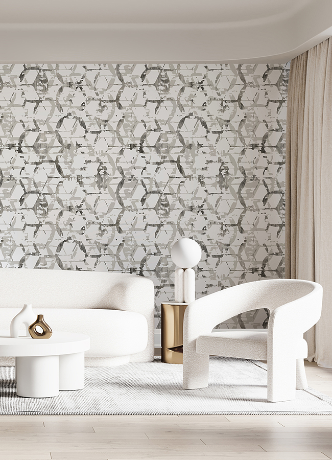 ASTM5039 HexAGone Dove Grey Wall Mural by Katie Hunt x AStreet