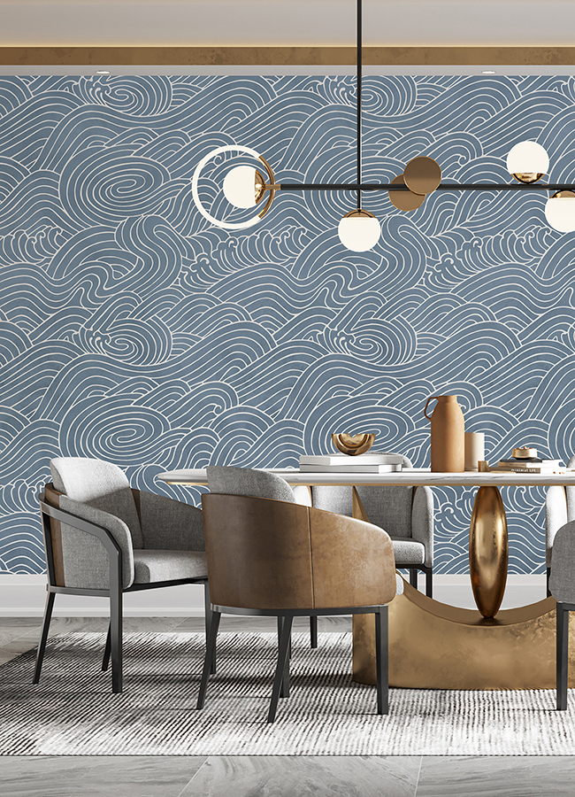 ASTM5041 - Waves Ocean Blue Wall Mural - by Katie Hunt x A-Street Prints