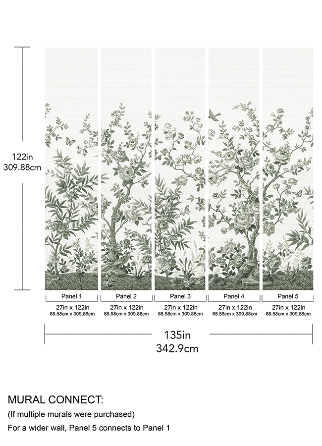 ASTM5056 Forest Chinoiserie Sage Green Wall Mural by Katie Hunt x A