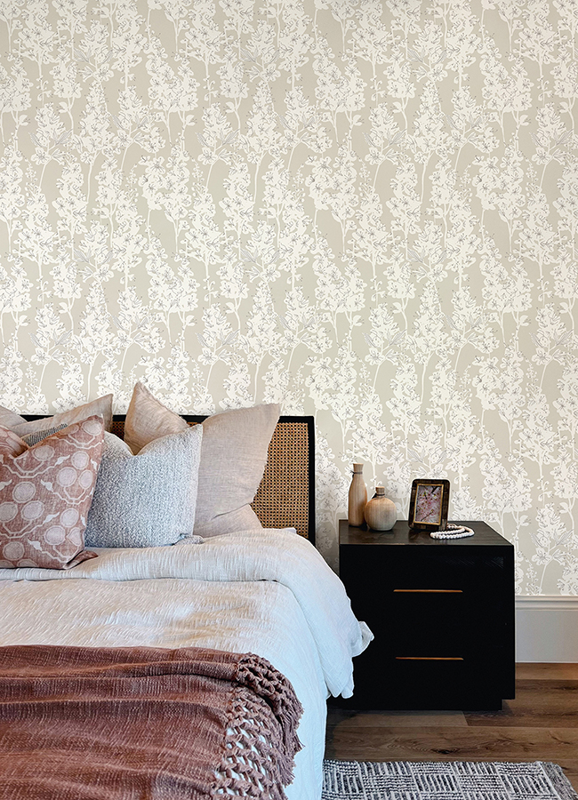 BDS6073 Taupe Larkspur Peel and Stick Wallpaper by By Dylan M