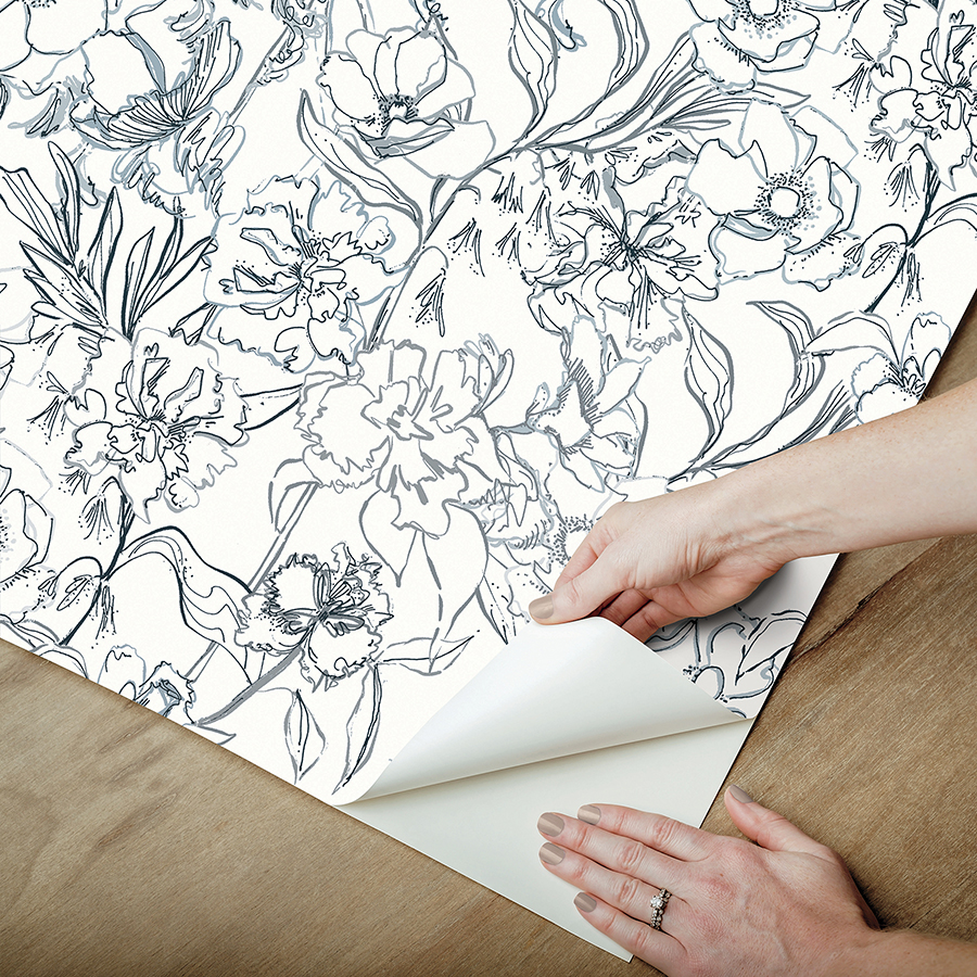 BDS6080 Navy May Bloom Peel and Stick Wallpaper by By Dylan M