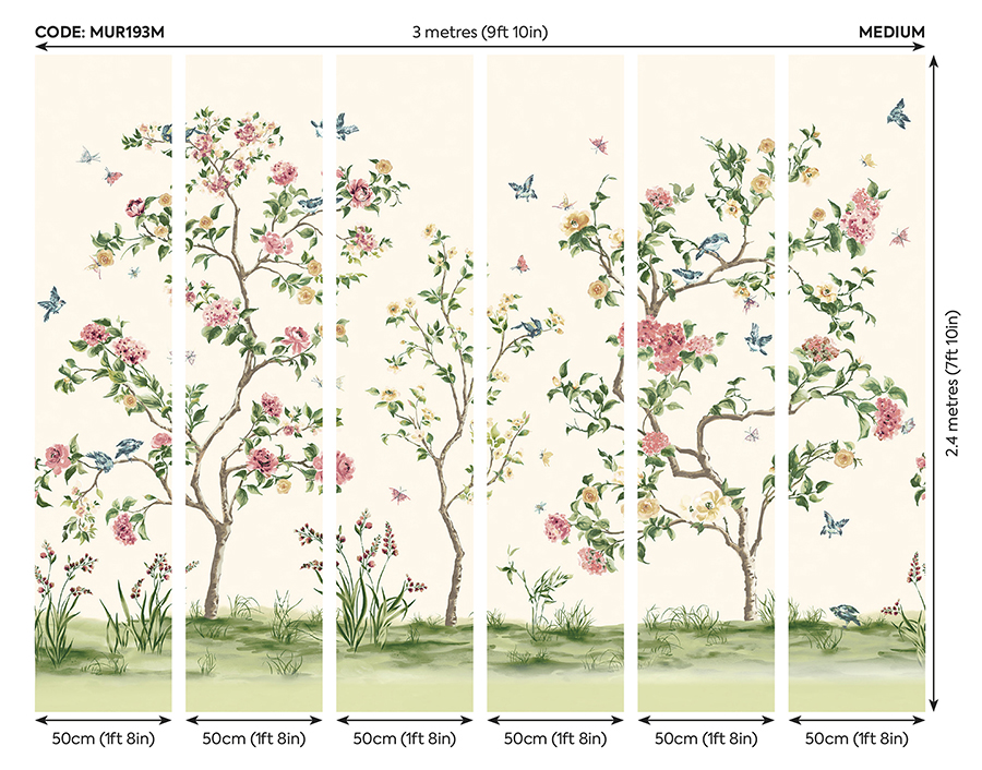 MUR193M - Pink Chinoiserie Floral Tree Wall Mural - by Origin Murals