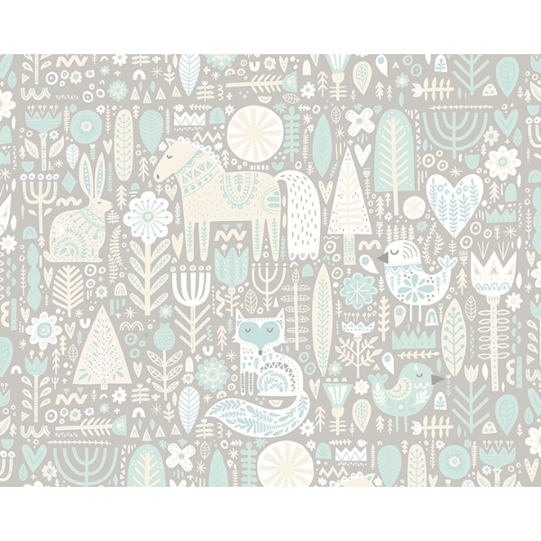 Picture of Aqua Scandi Forest Animals Wall Mural