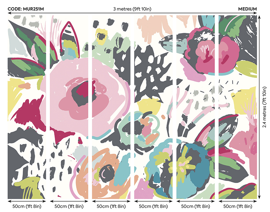 MUR251M Vibrant Abstract Floral Wall Mural by Origin Murals