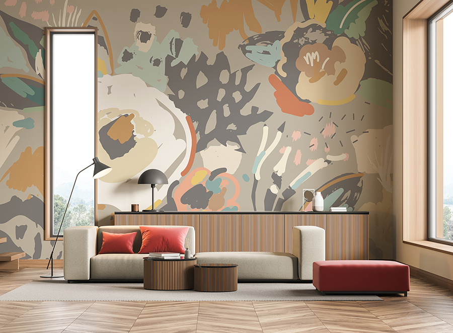 MUR253M Neutral Abstract Floral Wall Mural by Origin Murals