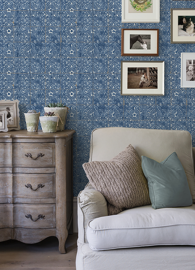 Nus6104 Cobalt Sea Provincial Tile Peel And Stick Wallpaper By Nuwallpaper 