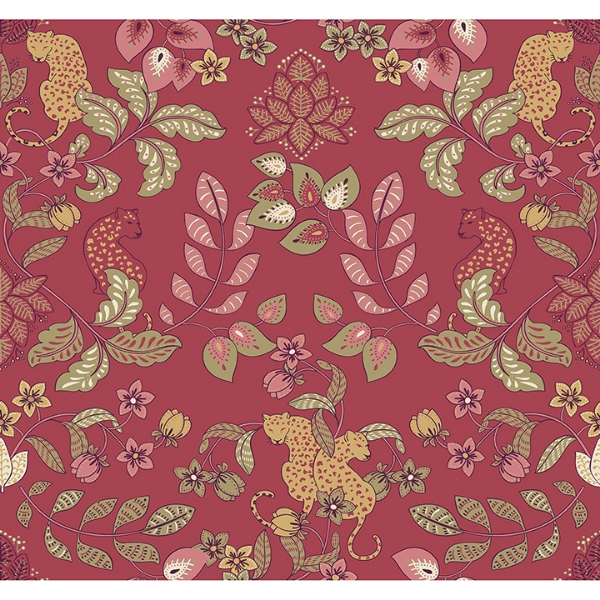 Picture of Getty Raspberry Jungle Damask Wallpaper by Scott Living