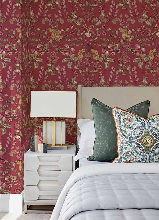 Wallpaper Pink Raspberry Rug York Wallcoverings. 4034-72130 - Getty Rasberry Jungle Damask Wallpaper ...