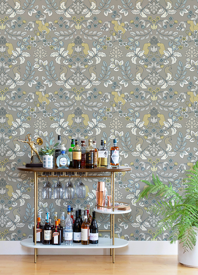 403472134 Getty Grey Jungle Damask Wallpaper by Scott Living by A