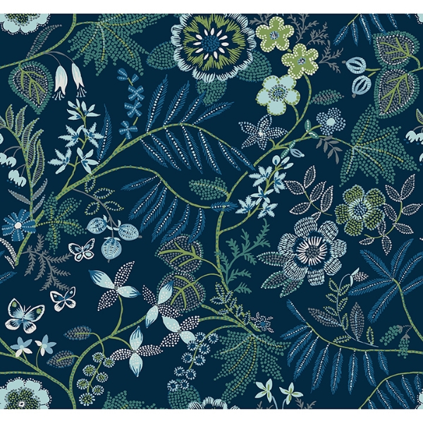Picture of Marilyn Dark Blue Floral Trail Wallpaper by Scott Living