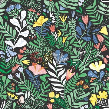 Picture of Brittsommar Black Woodland Floral Wallpaper