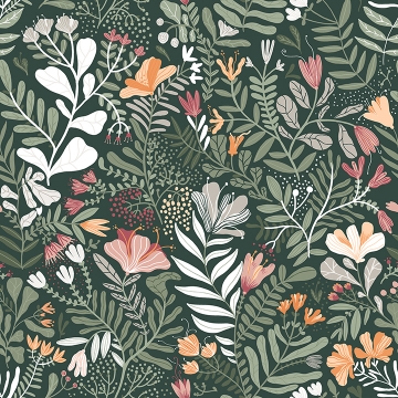 Picture of Brittsommar Evergreen Woodland Floral Wallpaper