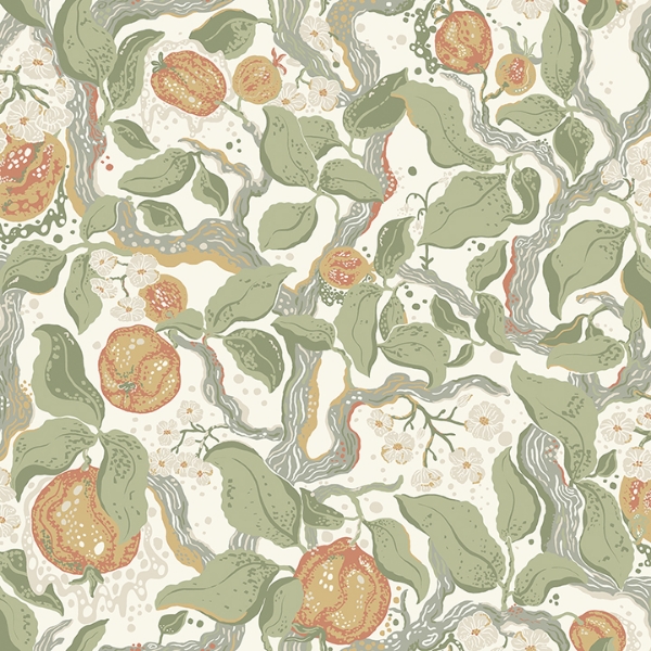 Picture of Kort Green Fruit and Floral Wallpaper