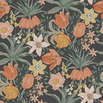 Picture of Cecilia Black Tulip and Daffodil Wallpaper