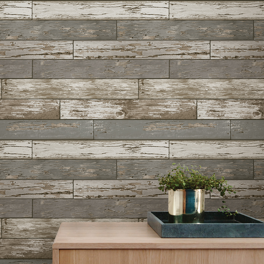 NU3669 Beige Scrap Wood Peel and Stick Wallpaper by NuWallpaper