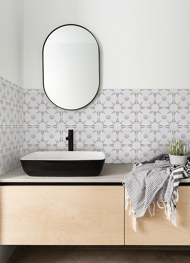 ARB4265 Neutral Vega Peel & Stick Embossed Tile Backsplash by InHome