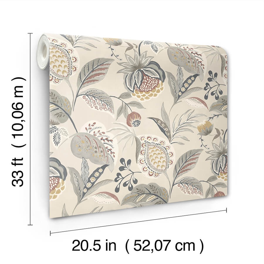 312572304 Bohemian Grey Jacobean Wallpaper by Chesapeake