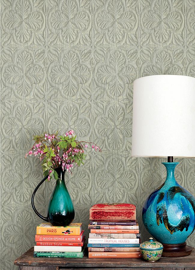 3125-72332 - Karachi Light Blue Wooden Damask Wallpaper - by Chesapeake