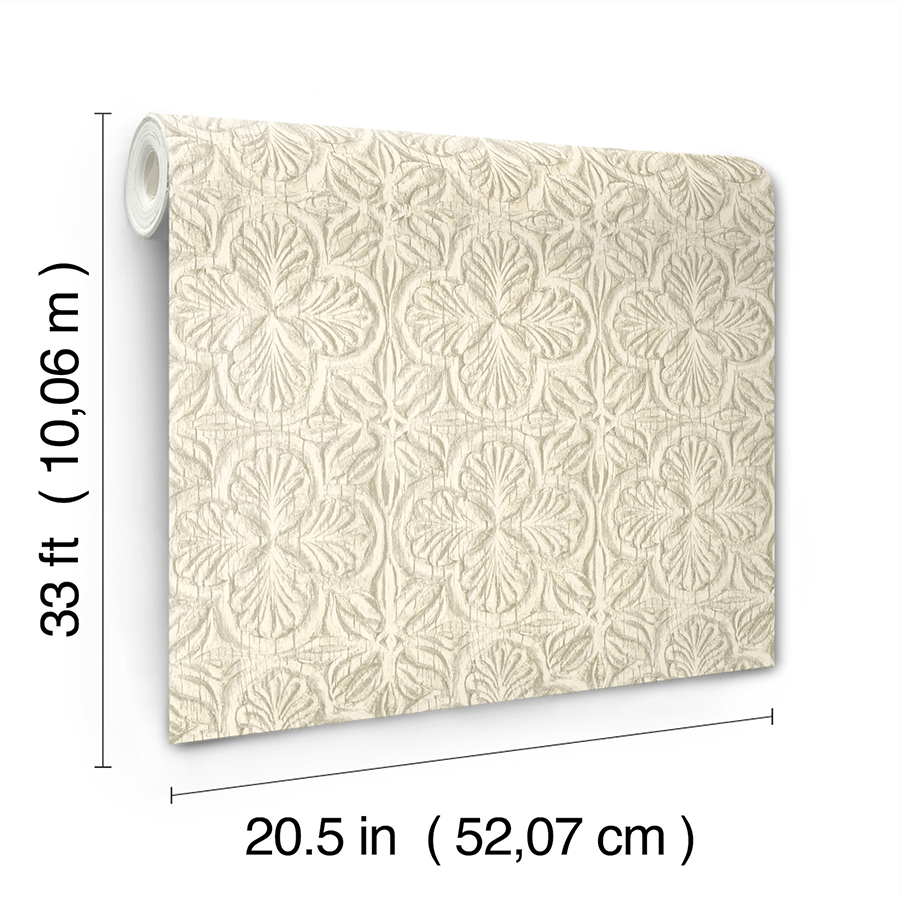 312572333 Karachi Cream Wooden Damask Wallpaper by Chesapeake