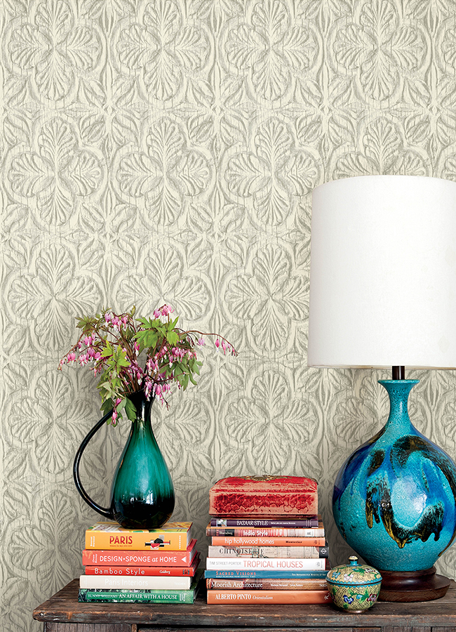 312572334 Karachi White Wooden Damask Wallpaper by Chesapeake