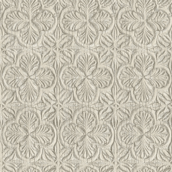 Picture of Karachi Taupe Wooden Damask Wallpaper