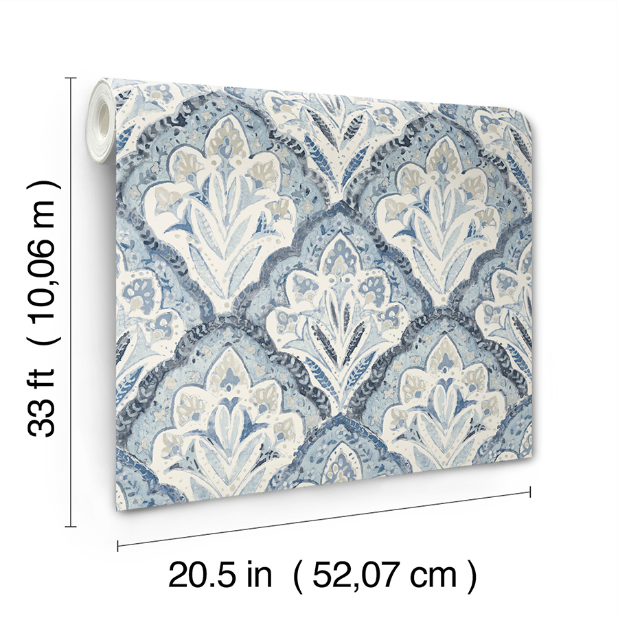 3125-72337 - Mimir Blue Quilted Damask Wallpaper - by Chesapeake