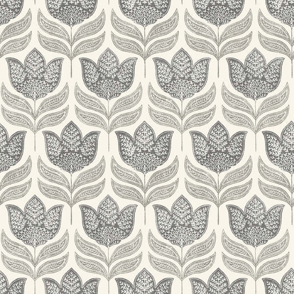 Picture of Cathal Charcoal Tulip Block Print Wallpaper
