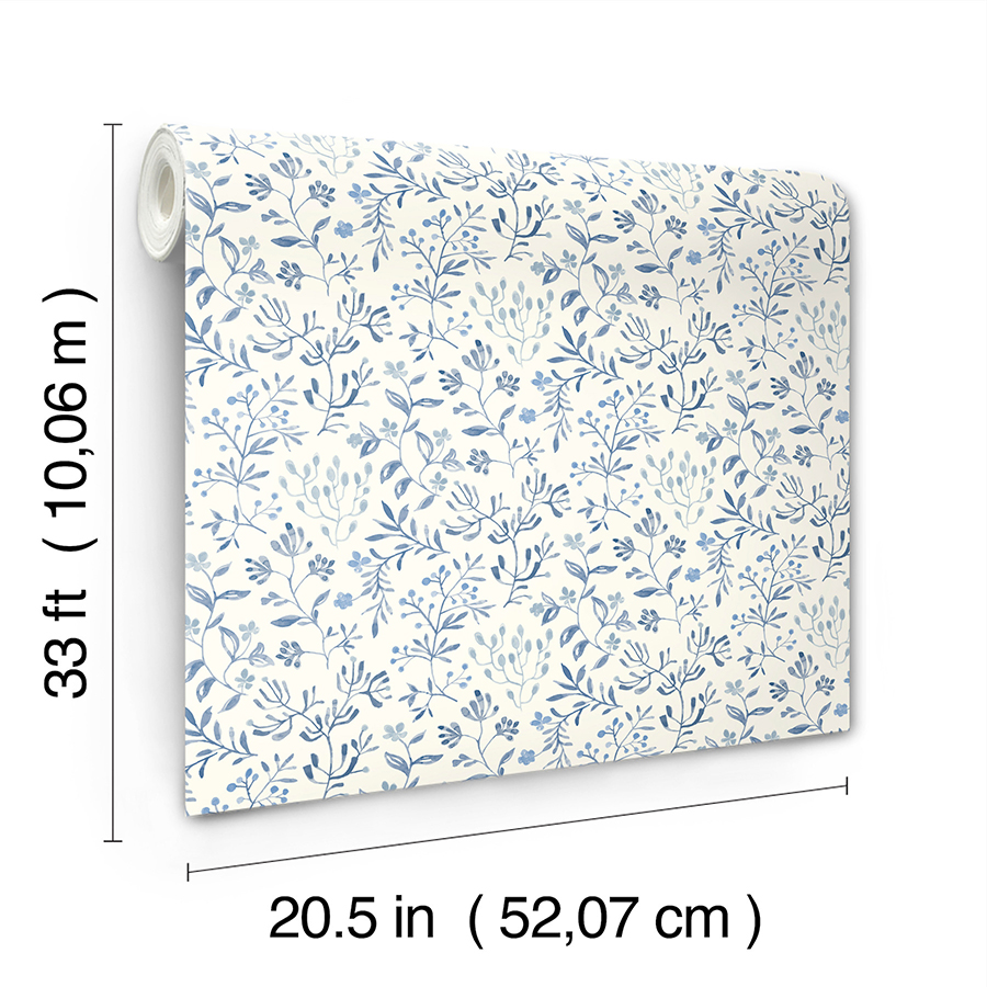 3125-72352 - Tarragon Blue Dainty Meadow Wallpaper - by Chesapeake