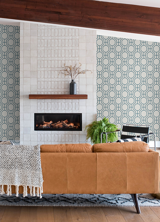 412227048 Manor Blue Geometric Trellis Wallpaper by AStreet Prints