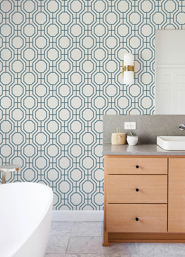 4122-27048 - Manor Blue Geometric Trellis Wallpaper - by A-Street Prints