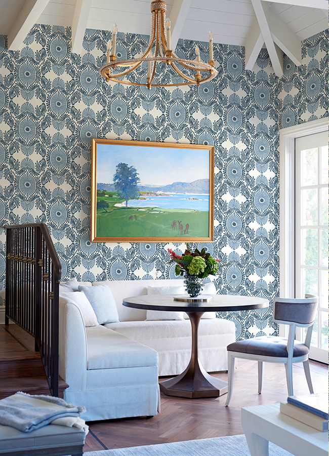 412272401 Villa Blue Embellished Ogee Wallpaper by AStreet Prints