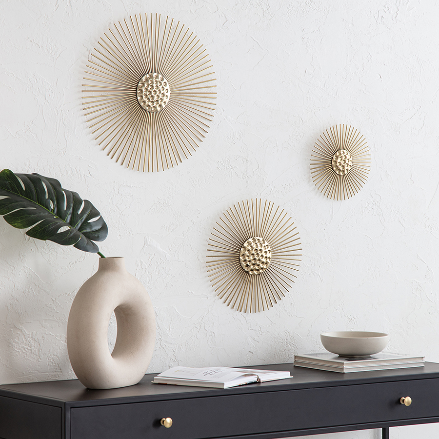 WA0812AW Sunburry Gold Sunburst Metal Wall Art Set of 3 by Habitat