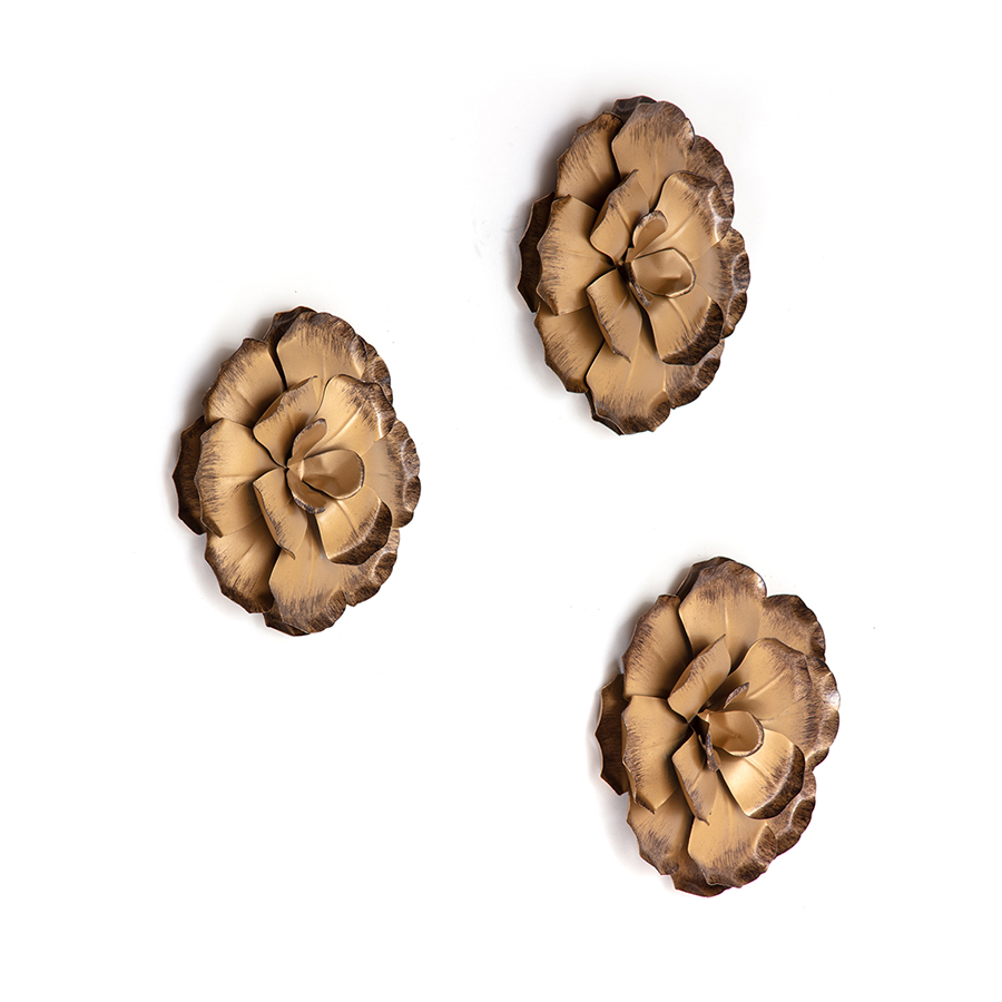 WA8932BXW Zinnias Bronze Flowers Metal Wall Art Set of 3 by Habitat