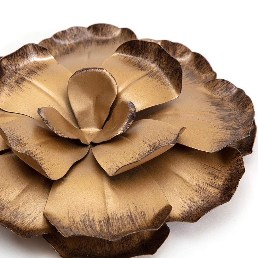 WA8932BXW Zinnias Bronze Flowers Metal Wall Art Set of 3 by Habitat