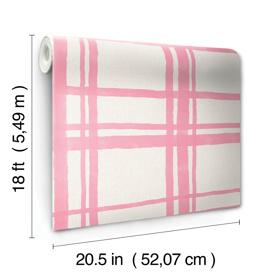 PP4706 Plaid Think Pink Geometric Peel and Stick Wallpaper by