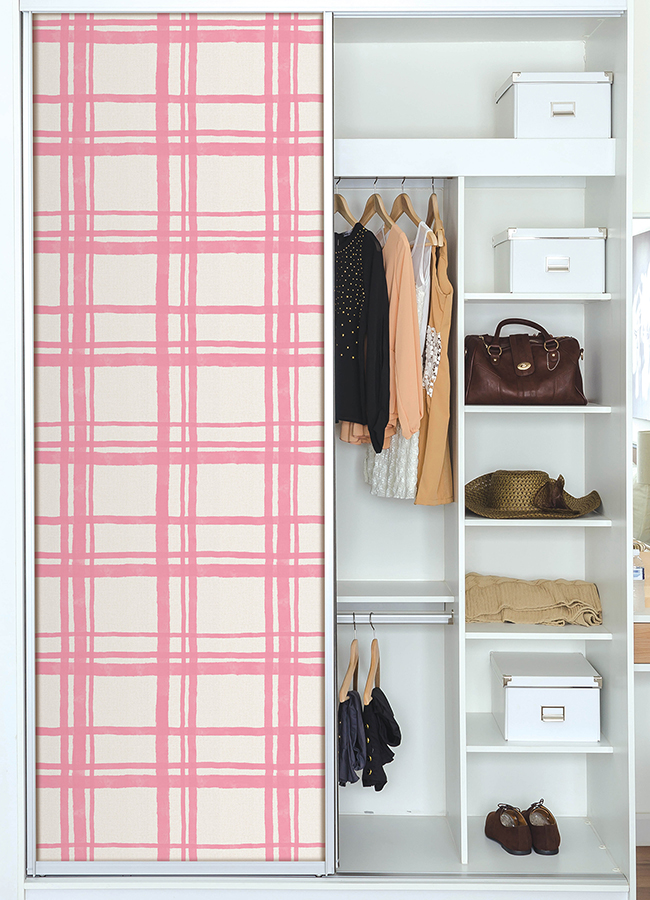 PP4706 Plaid Think Pink Geometric Peel and Stick Wallpaper by