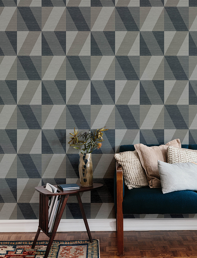 4141-27109 - Winslow Slate Geometric Faux Grasscloth Wallpaper - by A ...