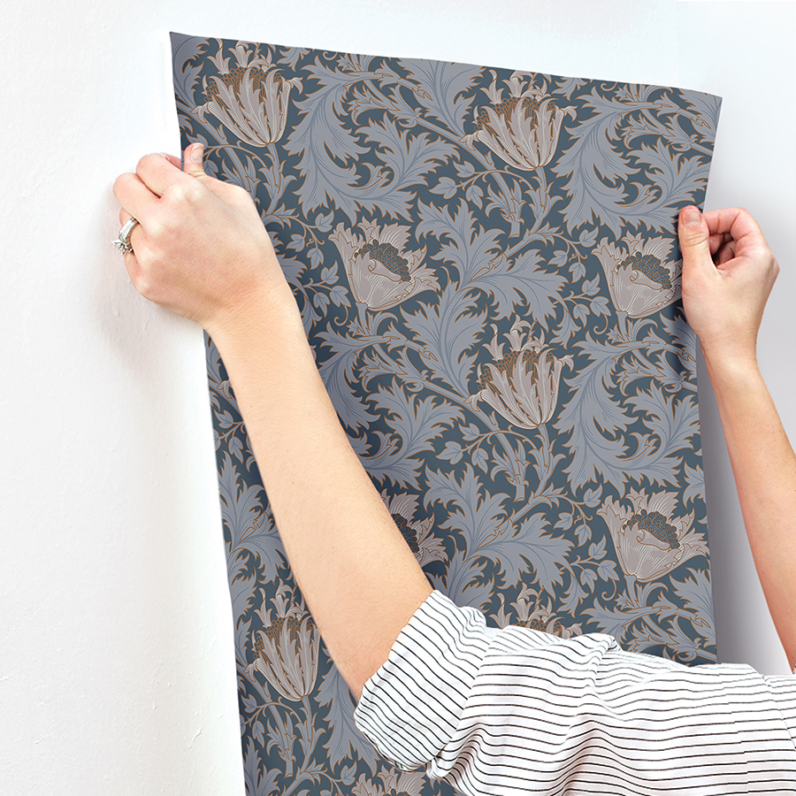 4153-82006 - Anemone Dark Blue Floral Trail Wallpaper - by A-Street Prints