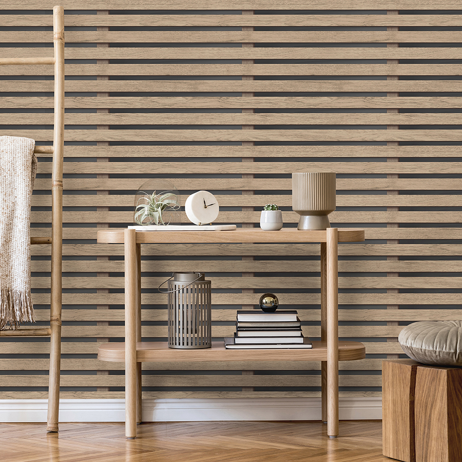FD42996 Marlow Brown Wood Slats Wallpaper by Fine Décor