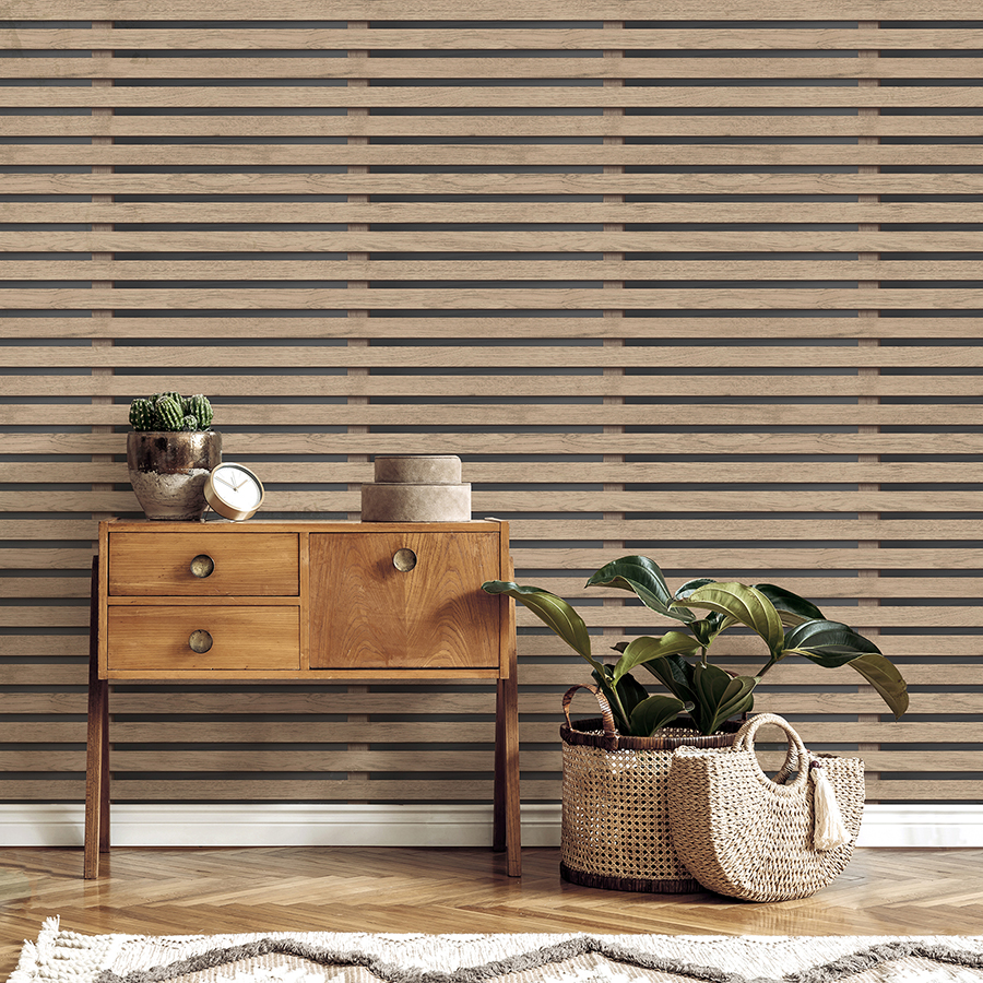 FD42996 Marlow Brown Wood Slats Wallpaper by Fine Décor