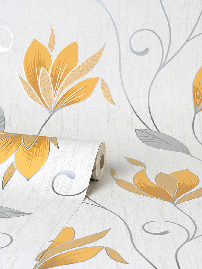 M1717 - Synergy Yellow Floral Wallpaper - by Fine Décor