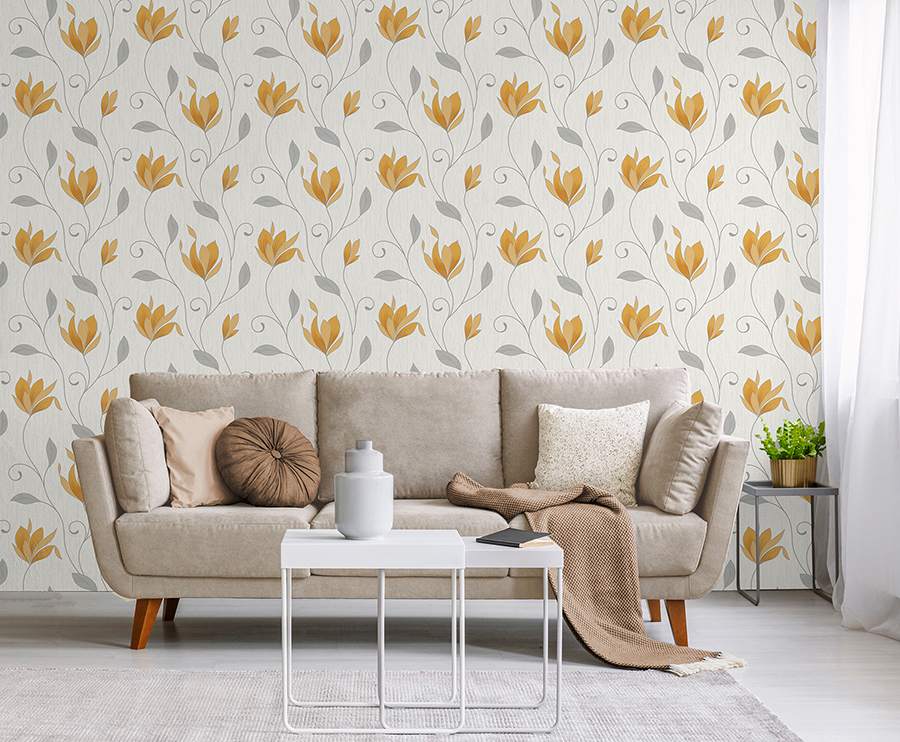 M1717 - Synergy Yellow Floral Wallpaper - by Fine Décor