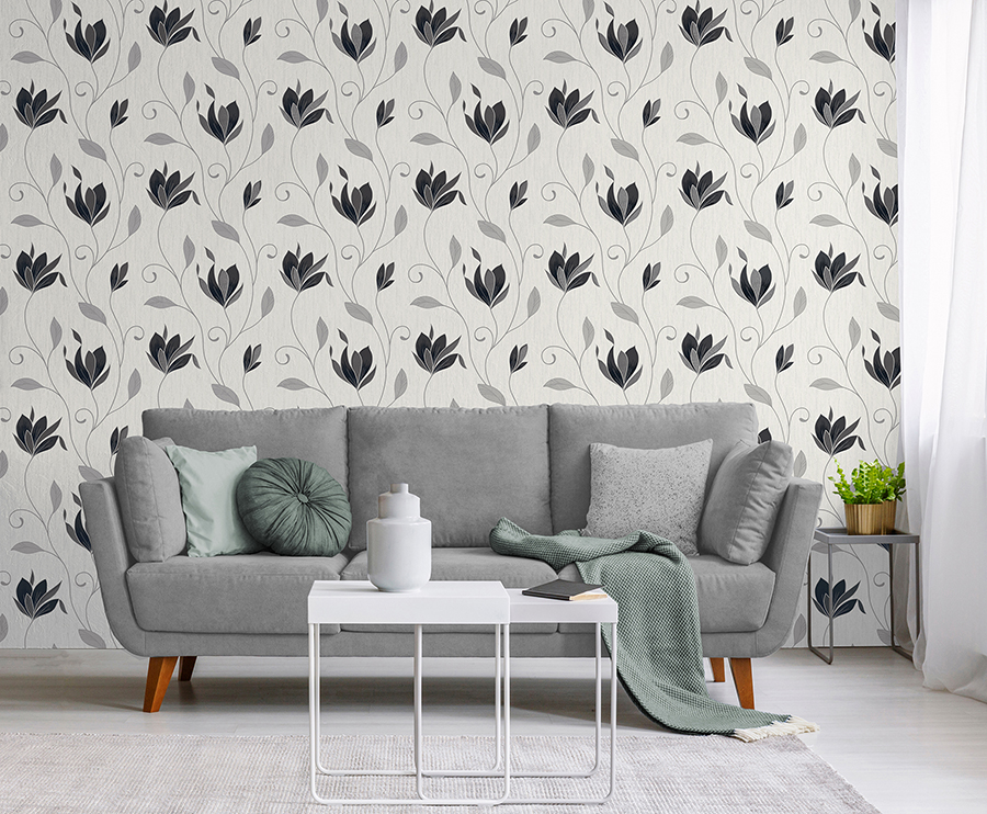 M1719 - Synergy Black Floral Wallpaper - by Fine Décor