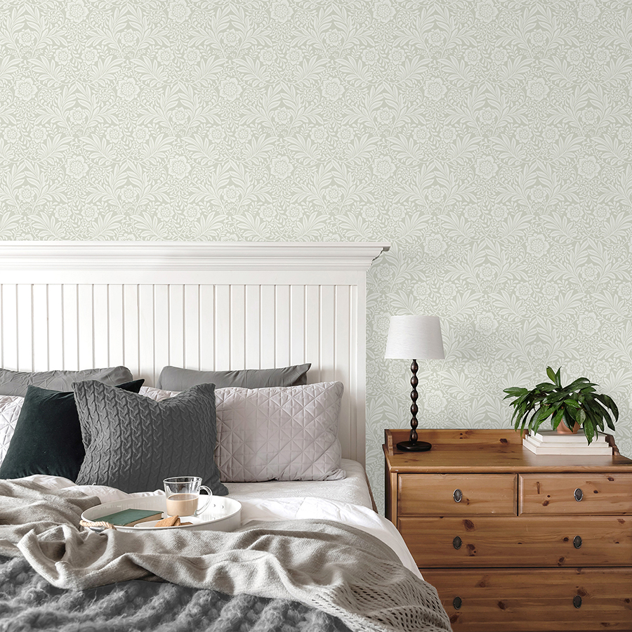 M1743 Camille Light Grey Damask Wallpaper by Fine Décor