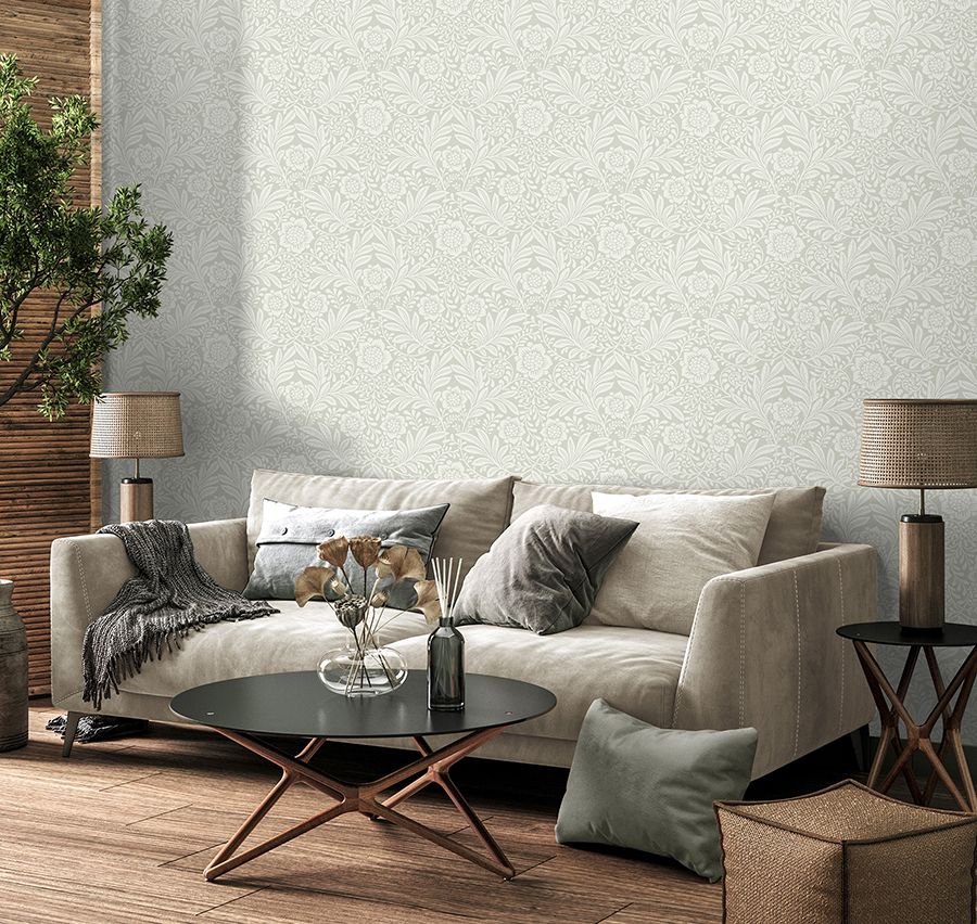 M1743 Camille Light Grey Damask Wallpaper by Fine Décor