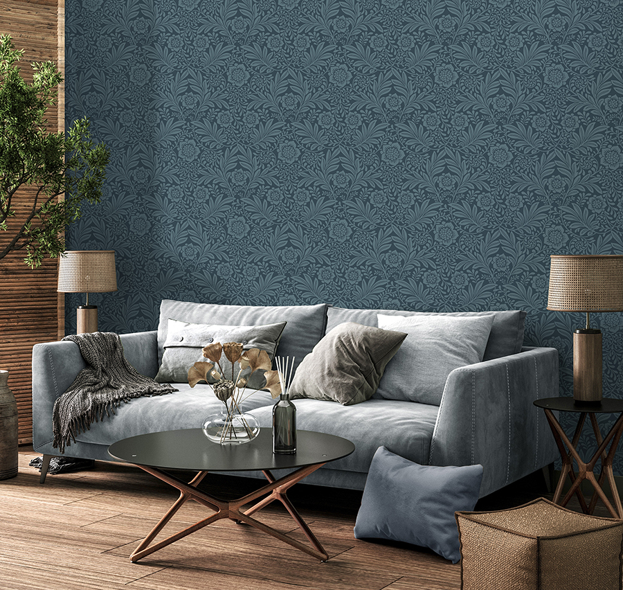 M1745 Camille Navy Damask Wallpaper by Fine Décor