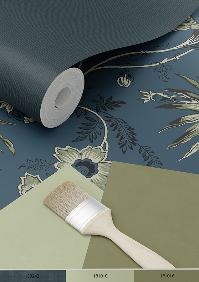 DD139315 - Juliet Blue Decorative Jacobean Wallpaper - by ESTA Home