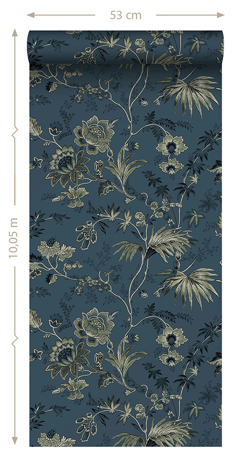 DD139315 - Juliet Blue Decorative Jacobean Wallpaper - by ESTA Home