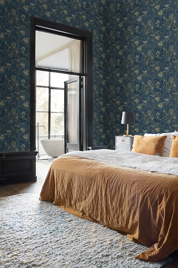 DD139315 - Juliet Blue Decorative Jacobean Wallpaper - by ESTA Home