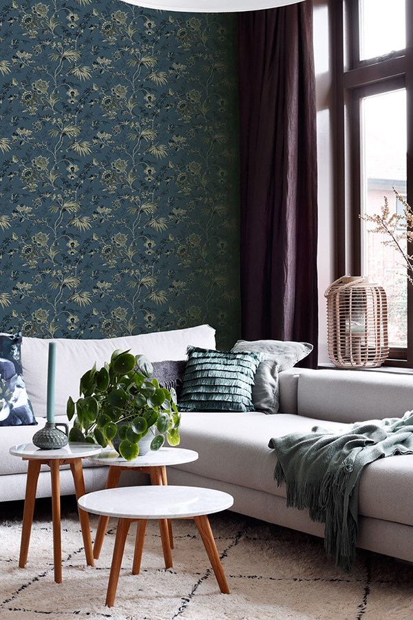 DD139315 - Juliet Blue Decorative Jacobean Wallpaper - by ESTA Home